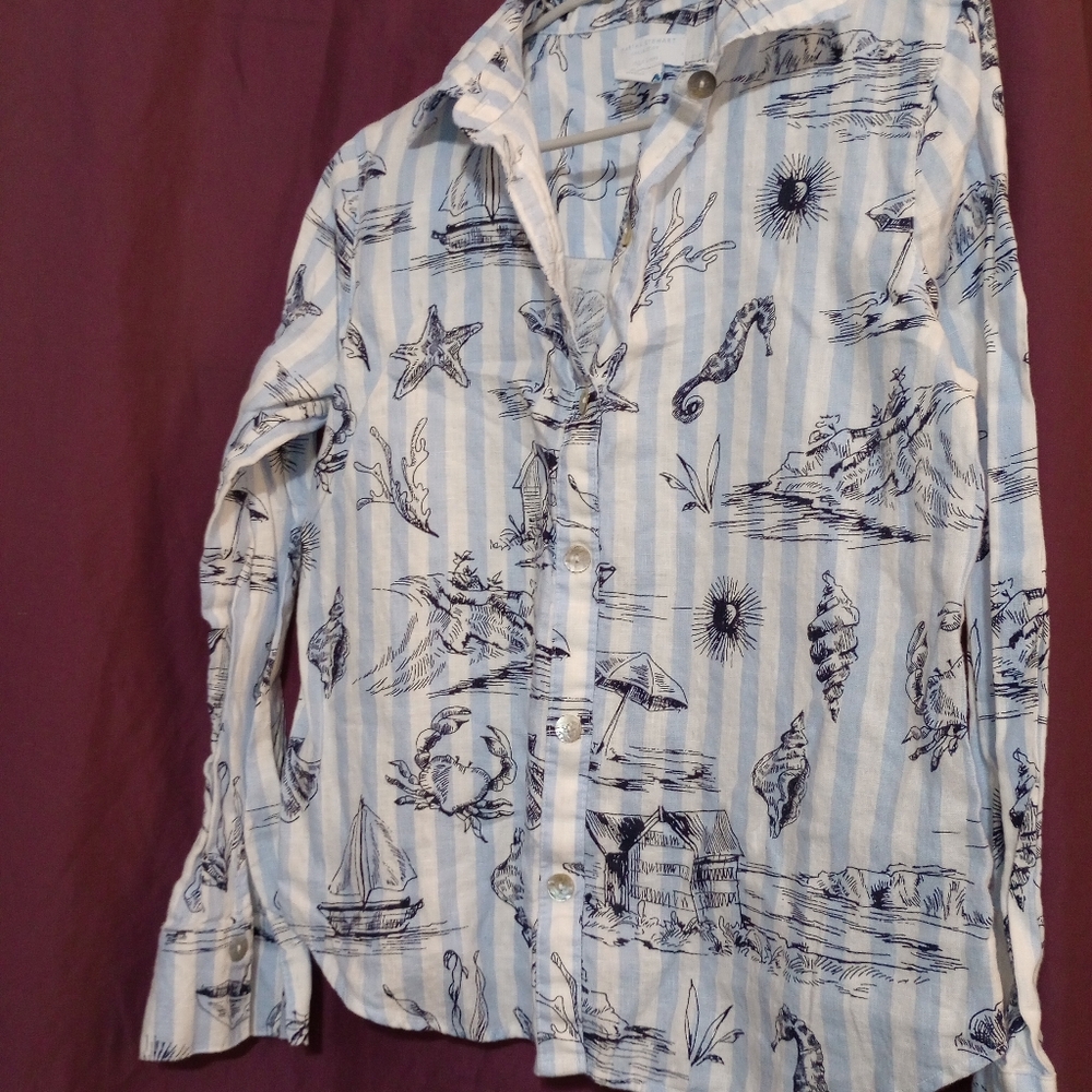 Martha Stewart Blue and White Nautical Men's Shirt